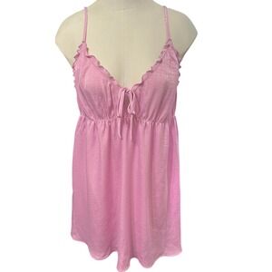 Abound Pink Babydoll Cami Dress Ruffle Tie Front Crinkle Fabric Womans Medium